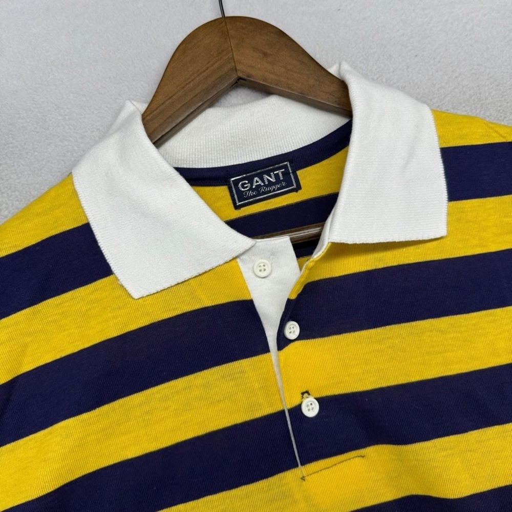 Vintage Gant Polo Shirt Mens XL Yellow Blue The Rugger Striped Deadstock 70s ivy - Picture 6 of 9